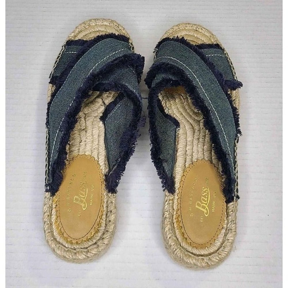 G.H. Bass & Co. Anabelle Blue Denim Cross Strap Espadrille Sandals Women's Size